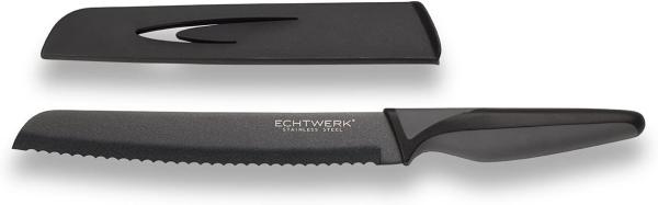 ECHTWERK Brotmesser BlackSteel, Küchenmesser, Edelstahl, hohe Schneidfestigkeit, Klingenlänge 20 cm