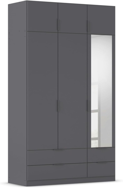 Rauch Möbel Lagoa, Kleiderschrank, Garderobe für Schlafzimmer, Kinderzimmer, Jugendzimmer 6-türig, mit Spiegel, 4 Schubladen, Farbe Grau metallic, Schwarz, Breite 136 cm