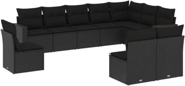 vidaXL 10-tlg. Garten-Sofagarnitur mit Kissen Schwarz Poly Rattan 3251442