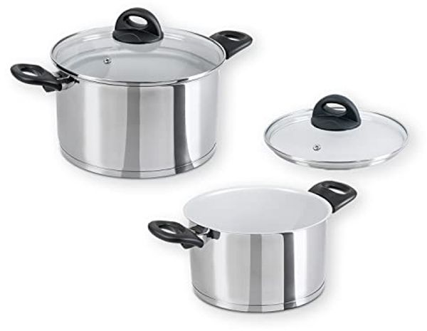 Genius Kochtopf Genius Cerafit Steel Kochtopf-Set 20cm (3,6l) + 24cm (6l), Edelstahl 18/10 (Set, 2 Töpfe), Antihaft-Beschichtung