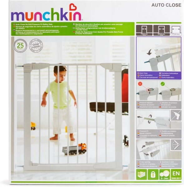 Munchkin Auto Close Tür-/Treppenschutzgitter mit Druckbefestigung, selbstschließend, 76 - 82 cm, bis zu 117 cm mit Verlängerung, weiß Bild 5