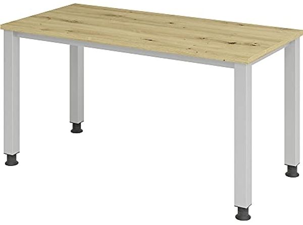 Schreibtisch 4-Fuß-rund 140x67 cm Asteiche/Silber