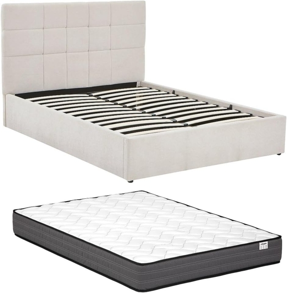 Vente-unique - Bettkasten 160 x 200 cm - Stoff - Beige + Matratze - HOPEYA von Pascal Morabito