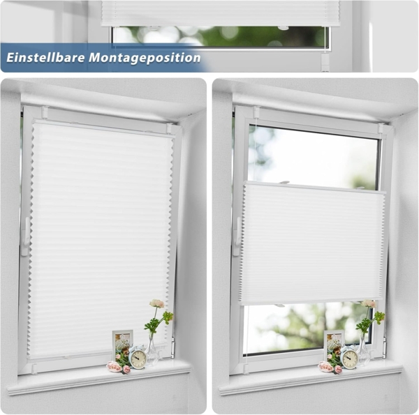 Sanfree Plissee Klemmfix Plisseerollo ohne Bohren Weiß B70 x H120cm inkl. Klemmträger Blickdicht und lichtdurchlässig Jalousie Faltrollo Sichtschutz und Sonnenschutz Rollo für Fenster & Tür Bild 4
