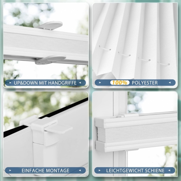 Sanfree Plissee Klemmfix Plisseerollo ohne Bohren Weiß B70 x H120cm inkl. Klemmträger Blickdicht und lichtdurchlässig Jalousie Faltrollo Sichtschutz und Sonnenschutz Rollo für Fenster & Tür Bild 3