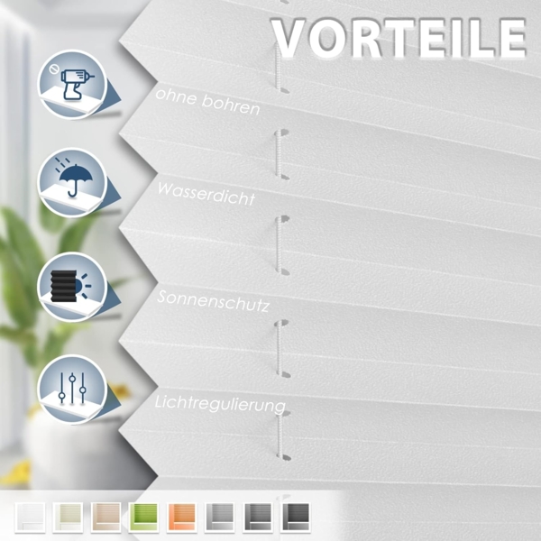 Sanfree Plissee Klemmfix Plisseerollo ohne Bohren Weiß B70 x H120cm inkl. Klemmträger Blickdicht und lichtdurchlässig Jalousie Faltrollo Sichtschutz und Sonnenschutz Rollo für Fenster & Tür Bild 2