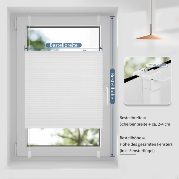 Sanfree Plissee Klemmfix Plisseerollo ohne Bohren Weiß B70 x H120cm inkl. Klemmträger Blickdicht und lichtdurchlässig Jalousie Faltrollo Sichtschutz und Sonnenschutz Rollo für Fenster & Tür Bild 5