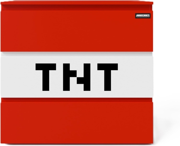MINECRAFT - Kommode mit 3 Schubladen, Dresser, TNT-Würfel, Gaming Möbel mit Beleuchtung
