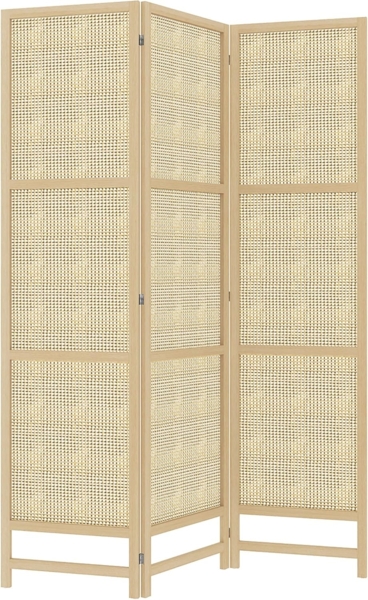 HOMCOM Paravent 3-teilig 135 x 180 cm Raumtrenner aus PP Rattan (Raumteiler, 1 St, Trennwand), für Wohnzimmer, Schlafzimmer, Naturholz