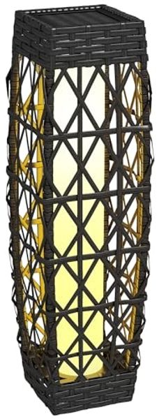 Outsunny LED Solarleuchte Rattan Solarlampe, Wegleuchte mit Lichtsensor, Anti-UV, Solarbetrieben, Wasserdicht, LED, Weiß, für Balkon, Terrasse, Stahl, Grau 20x 20 x 68cm