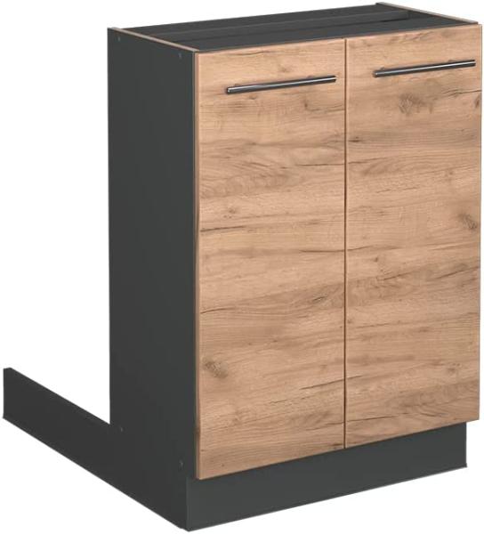 Vicco Küchenschrank Küchenmöbel Fame-Line modern Küche Einbauküche Küchenzeile Blende Unterschrank Hochschrank Hängeschrank (Anthrazit-Eiche, Regalinselunterschrank 60 cm)