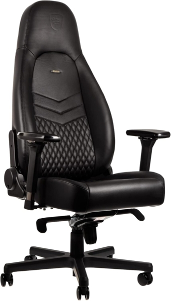 noblechairs ICON Gaming Stuhl Schwarz - Bürostuhl Ergonomisch Leder - Ergonomischer Schreibtischstuhl mit Rollen - Chefsessel Echtleder - Gaming Chair PC - Ergonomic Office Chair - Inklusive Kissen