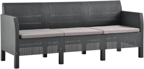 vidaXL 3-Sitzer Gartensofa mit Kissen Anthrazit PP Rattan 3067232 Bild 1