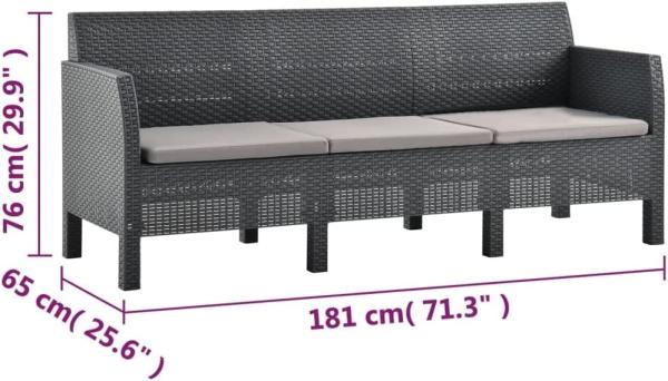 vidaXL 3-Sitzer Gartensofa mit Kissen Anthrazit PP Rattan 3067232 Bild 5