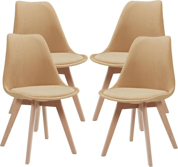 Esszimmerstuhl Fläten 4er Set Cord Senfgelb [en. casa]