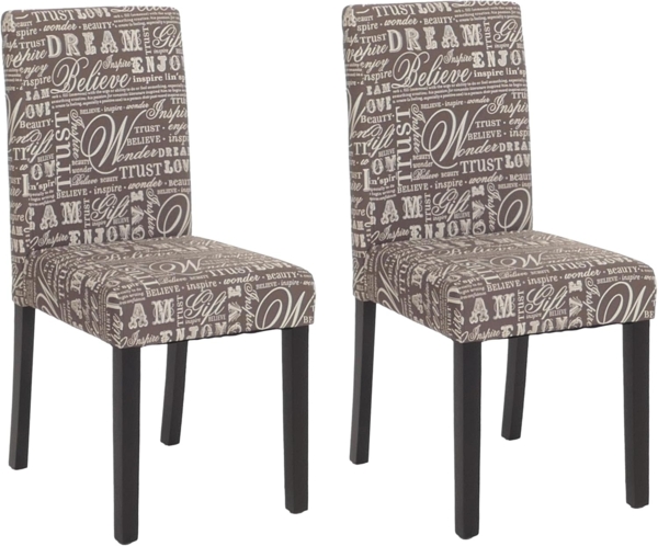 2er-Set Esszimmerstuhl Stuhl Küchenstuhl Littau ~ Textil mit Schriftzug, grau, dunkle Beine