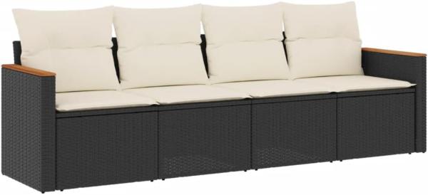 vidaXL 4-tlg. Garten-Sofagarnitur mit Kissen Schwarz Poly Rattan 3258171