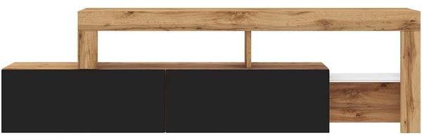 Selsey TV Schrank Board Sideboard Fernsehtisch Fernsehschrank 172 cm LED Beleuchtung Asymmetrisch Wotan Eiche Schwarzer Front Asten