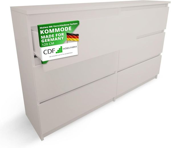 CDF Kommode Malwa M6 120| Farbe: Kaschmir (beige) | Schrank für Dokumente, Kleinigkeiten | Ideal für Wohnzimmer, Schlafzimmer, Kinderzimmer, Jugendzimmer und Büro | 6 geräumige Schubladen