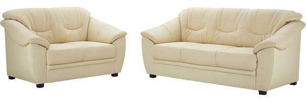 Cavadore Ledergarnitur Savana mit Federkern Set bestehend aus 2er Sofa und 3er Sofa in Echtleder, Leder, creme, 3er: 198 x 90 x 90 cm: 2er: 148 x 90 x 90 cm