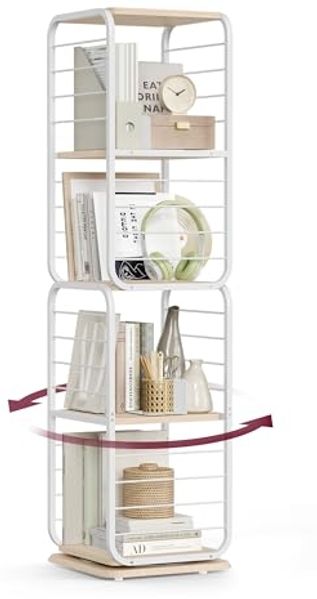 Vasagle Bücherregal 4 Ebenen, drehbares Regal mit Buchstützen, Standregal für kleine Räume