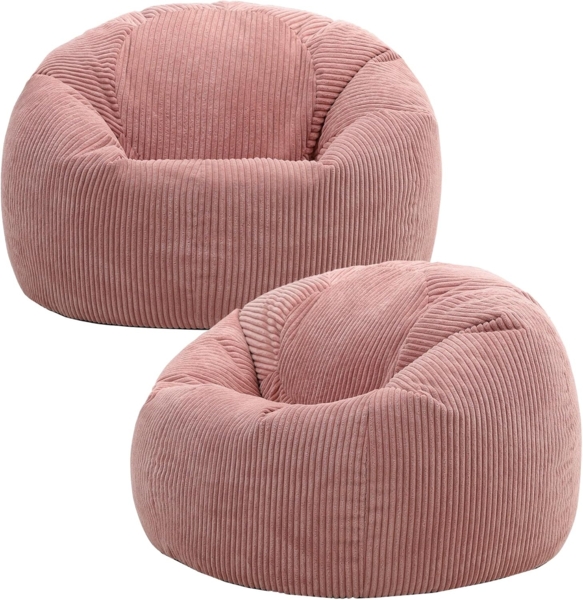 Icon Kingston Sitzsack Cord, Hellrosa, 2er Pack, Sitzsack Erwachsene mit Füllung, Bean Bag, Cord Sessel, Lounge Sessel, Lounge Stuhl, Schlafzimmer, Wohnzimmer, Wohnzimmer Möbel