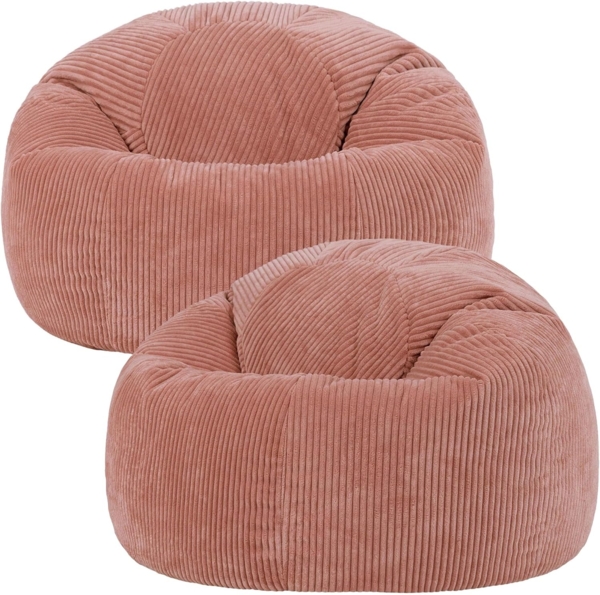Icon Kingston Sitzsack Cord, Hellrosa, 2er Pack, Sitzsack Erwachsene mit Füllung, Bean Bag, Cord Sessel, Lounge Sessel, Lounge Stuhl, Schlafzimmer, Wohnzimmer, Wohnzimmer Möbel
