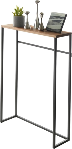 Yamazaki Konsolentisch "Tower" 60cm breit platzsparend, Beistelltisch schmal, Flurtisch, mit 4 Aufhängehaken, Ablage aus Holz