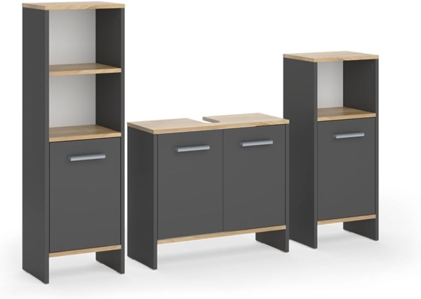 Badmöbel-Set Karli Anthrazit/Goldkraft Eiche 3-teilig Vicco