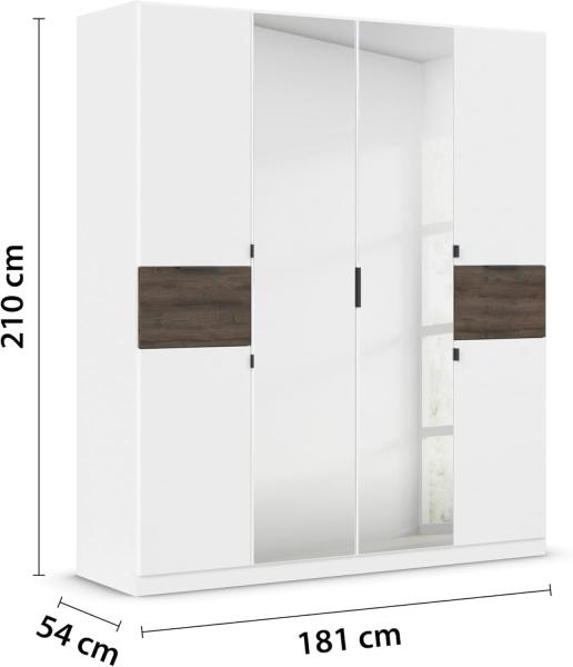 rauch Kleiderschrank, Drehtürenschrank TICAO, 6-türig, 2 Spiegeltüren, 2 Schubkästen, inkl. Türdämpferset, Alpinweiß/Atlantik Oak dunkel, 181 x 210 x 54 cm Bild 3