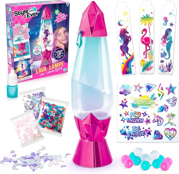 Canal Toys – Style 4 Ever – DIY Lava-Lampe zum Selbermachen – Dekoriere mit Stickern, Perlen & Farbstoff – Farbwechsel-LED & Wirbel-Effekt – Kreatives Deko-Set für Kids ab 6 Jahren – OFG 180