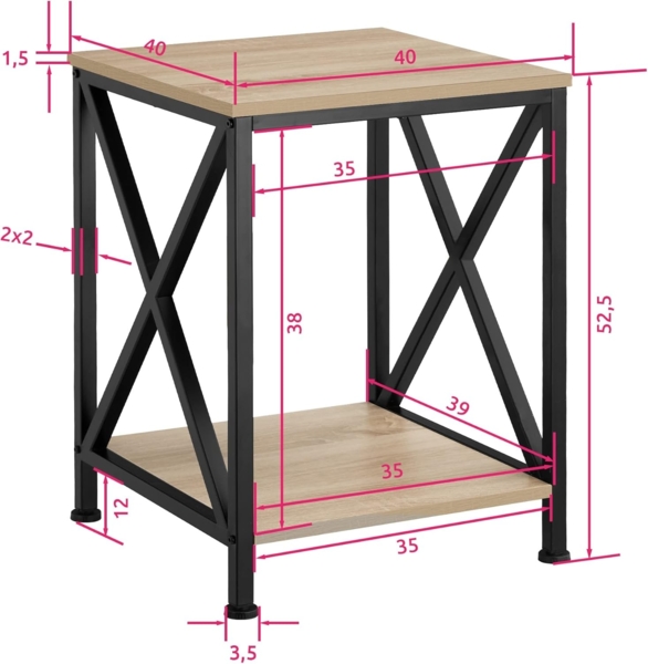 Beistelltisch Carlton 40,5 x 40,5 x 52,5 cm - Industrial Holz hell, Eiche Sonoma Bild 3