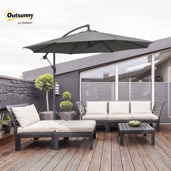 Outsunny Ampelschirm Sonnenschirm mit Handkurbel Wetterbeständig, LxB: 295x295 cm, Handkurbelschirm, Kurbelschirm, Grau Ø2,95 x 2,45H m Bild 2