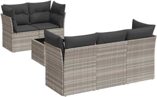 vidaXL 6-tlg. Garten-Sofagarnitur mit Kissen Hellgrau Poly Rattan 3249091