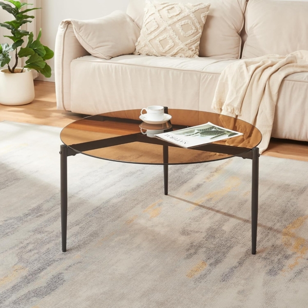 Couchtisch Ulökantaa Ø80x40 cm Rauchglas, braun [en. casa]