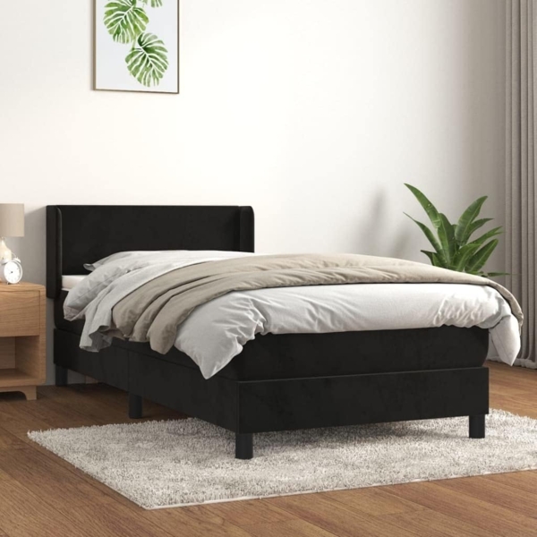 vidaXL Boxspringbett mit Matratze Schwarz 100x200 cm Samt 3130825