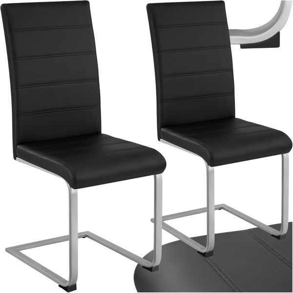 TecTake 800451 2er Set Esszimmerstuhl, Kunstleder Stuhl mit hoher Rückenlehne, Schwingstuhl mit ergonomisch geformter Rückenlehne (2er Set schwarz | Nr. 402549)