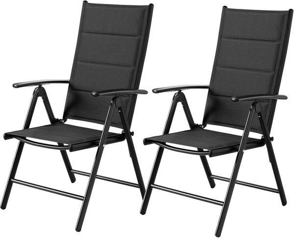 Clevich Gartenstuhl Alu 2er Set, Klappstuhl, 7-Fach Verstellbar, Maximale Belastbarkeit 120 kg, Wasserdicht, Geeignet Für Balkon, Camping,Garten, Hochwertiger Outdoor Klappstuhl (schwarz)