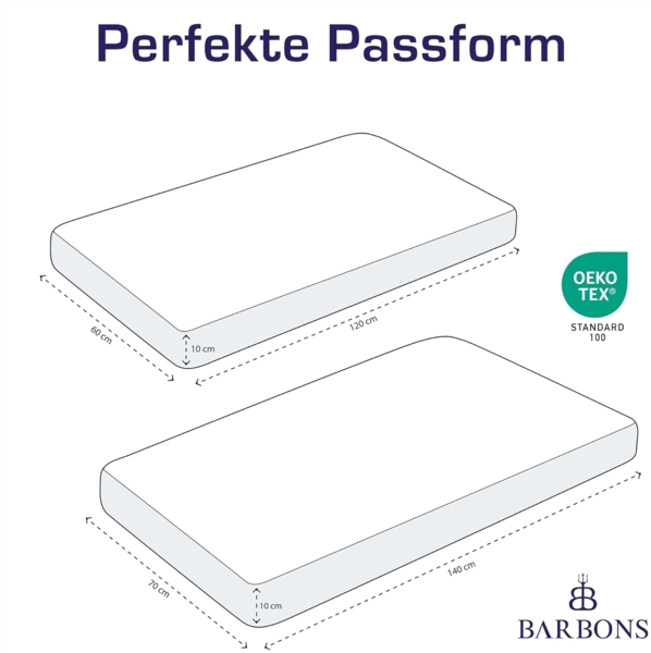 BARBONS Spannbettlaken für Baby/Kinderbett - 100% Jersey-Baumwolle Oeko-TEX Standard 100 Zertifiziert Bettlaken für Babybett (Hellblau - 60x120 cm / 70x140 cm) Bild 3
