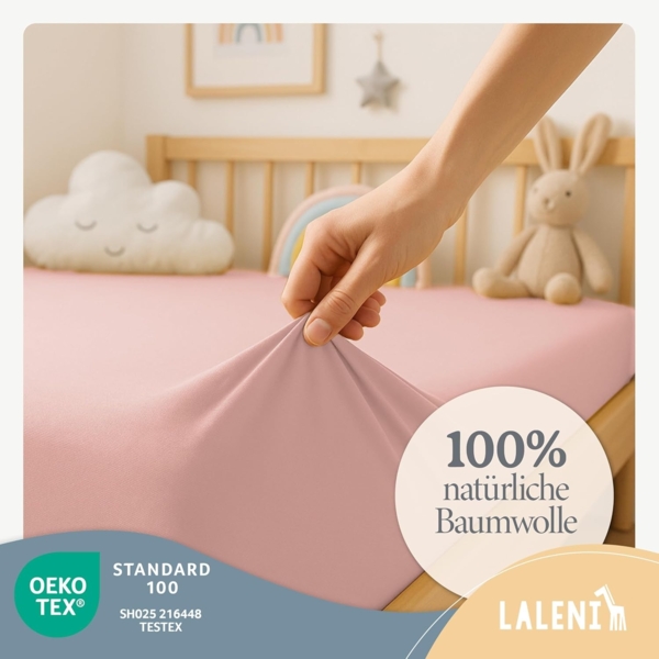 Laleni Spannbettlaken Stubenwagen oval 38x77 cm - Oeko-Tex Zertifiziert, 100% Baumwolle, atmungsaktives Spannbetttuch Jersey Baby, 135 g/m², Rosa Bild 3