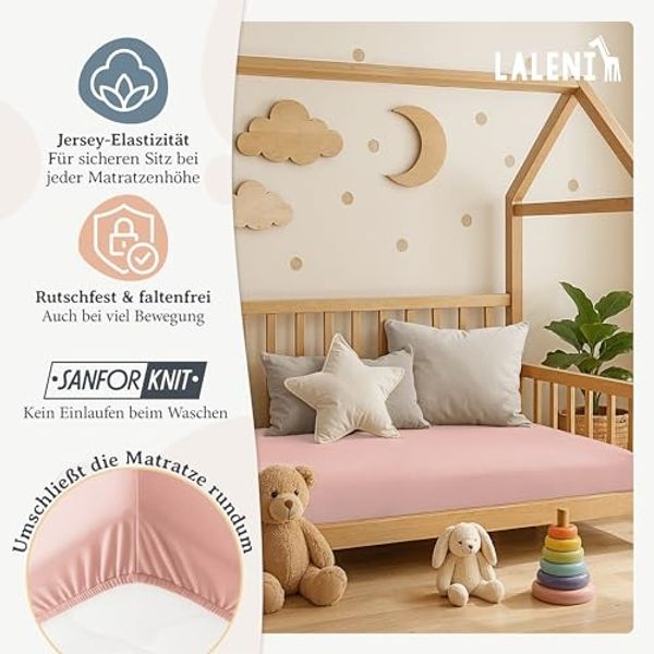 Laleni Spannbettlaken Stubenwagen oval 38x77 cm - Oeko-Tex Zertifiziert, 100% Baumwolle, atmungsaktives Spannbetttuch Jersey Baby, 135 g/m², Rosa Bild 4