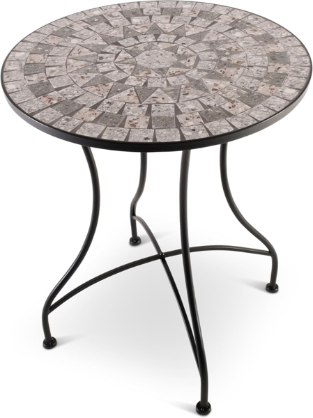 Raburg Gartentisch Mosaiktisch, Balkon- und Terrassentisch, 60 cm Ø, 72 cm hoch, Mayla (rund), liebevolle Handarbeit, Mosaikmuster, schwarzes Metallgestell