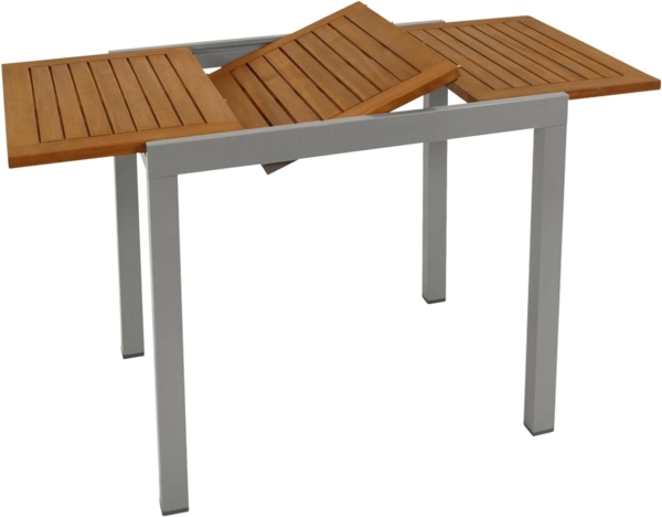 DEGAMO Gartentisch VAIL ausziehbar, 80/120x70cm, Alu silbergrau + Akazie geölt
