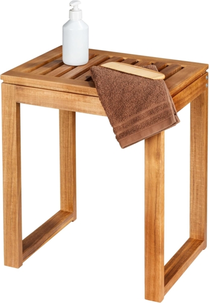 WENKO Hocker Mod. Fondi quadratischer Badhocker aus massivem Akazienholz FSC® Zertifiziert 60 x 39 x 30 cm Braun