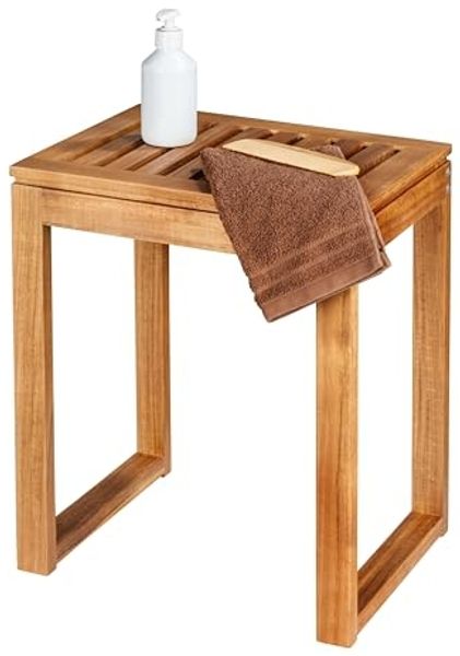 WENKO Hocker Mod. Fondi quadratischer Badhocker aus massivem Akazienholz FSC® Zertifiziert 60 x 39 x 30 cm Braun