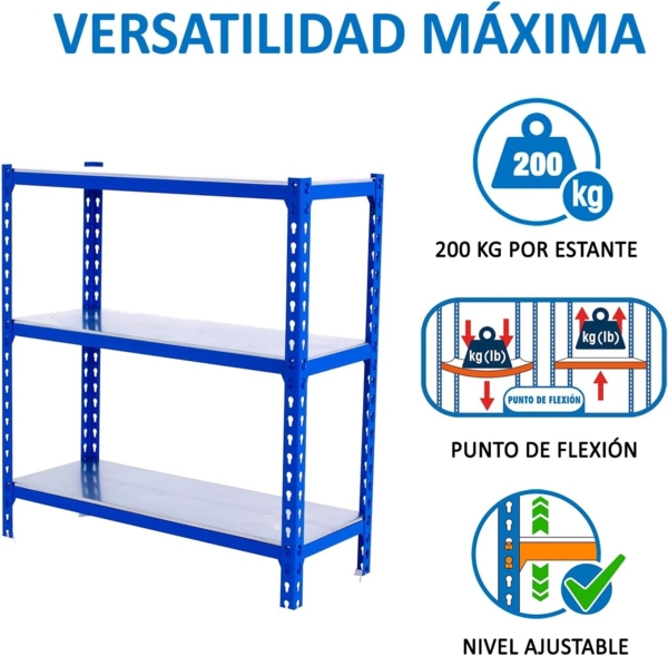 Simonrack Schwerlastregal, Lagerregal, 90 x 120 x 40 cm, Metallregal, Kellerregal, Biegestelle 200 kg, 3 Fachböden, Blau/Verzinkt - Simonclick Bild 4