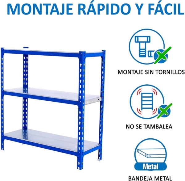 Simonrack Schwerlastregal, Lagerregal, 90 x 120 x 40 cm, Metallregal, Kellerregal, Biegestelle 200 kg, 3 Fachböden, Blau/Verzinkt - Simonclick Bild 5