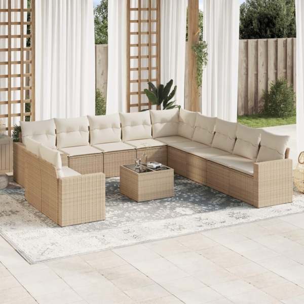 vidaXL 12-tlg. Garten-Sofagarnitur mit Kissen Beige Poly Rattan 3251535 Bild 2