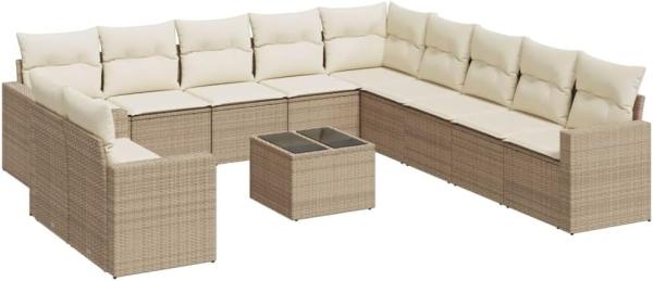 vidaXL 12-tlg. Garten-Sofagarnitur mit Kissen Beige Poly Rattan 3251535 Bild 1