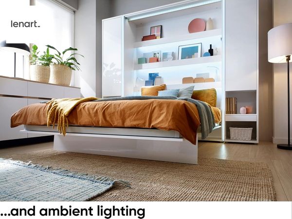 MEBLINI Schrankbett Bed Concept - BC-06 - 90x200cm Horizontal - Weiß Matt mit Matratze - Wandbett mit Lattenrost - Klappbett mit Schrank - Wandklappbett - Murphy Bed - Bettschrank Bild 6